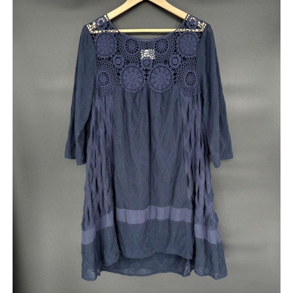HOLDING HORSES Navy Crocheted Yoke Mini Dress